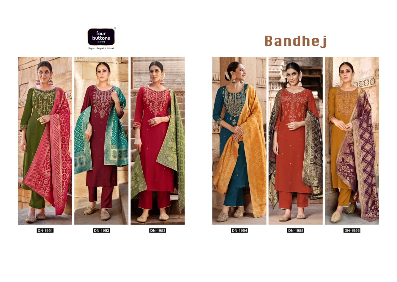 FOUR BUTTONS BANDHEJ Heavy Festive Wear Designer Kurti Bottom With Dupatta Collection